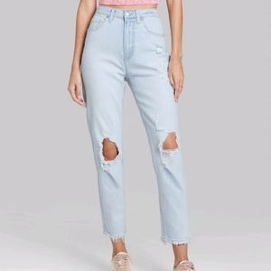 Super-High Rise Distressed Mom Jeans-Wild Fable-Light Wash